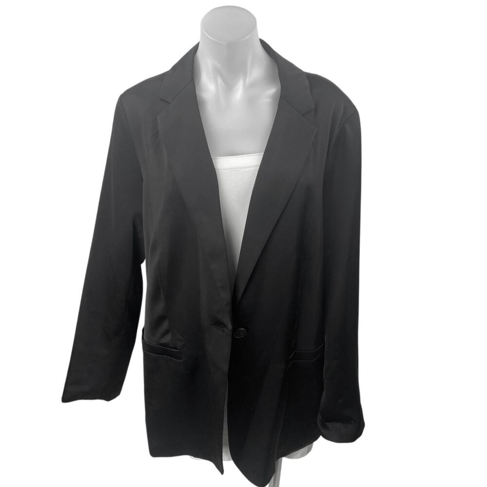Vera Wang Women's Black One Button Notch Collar Long Sleeve Blazer Coat Jacket L